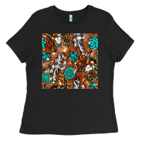 Black western gemstone aztec seamless pattern Ladies Tee - BundleAndBundleShop