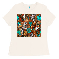 Bone western gemstone aztec seamless pattern Ladies Tee - BundleAndBundleShop