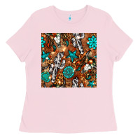 Bubblegum Pink western gemstone aztec seamless pattern Ladies Tee - BundleAndBundleShop