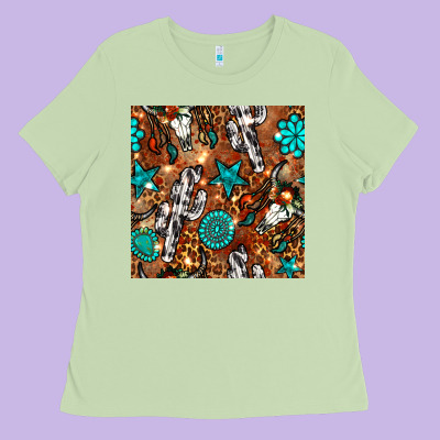 Western Gemstone Aztec Seamless Pattern Ladies Tee Designed By Bundleandbundleshop