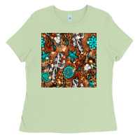 Matcha western gemstone aztec seamless pattern Ladies Tee - BundleAndBundleShop
