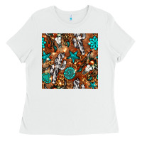 White western gemstone aztec seamless pattern Ladies Tee - BundleAndBundleShop