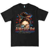 Black All American mama messy bun 4th of july Premium Tee - FaDigitalArtStudio