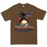 Cacao All American mama messy bun 4th of july Premium Tee - FaDigitalArtStudio