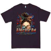 Plum All American mama messy bun 4th of july Premium Tee - FaDigitalArtStudio