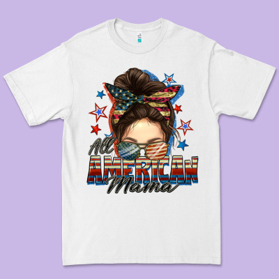 All American Mama Messy Bun 4th Of July Premium Tee Designed By Fadigitalartstudio