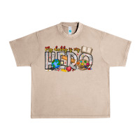 French Oak My Daddy is my Hero Teacher Urban Heavy Tee - CowhideDigitalArt