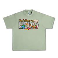 Oil Green My Daddy is my Hero Teacher Urban Heavy Tee - CowhideDigitalArt