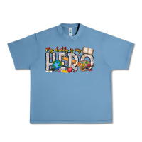 Pebble Blue My Daddy is my Hero Teacher Urban Heavy Tee - CowhideDigitalArt
