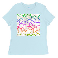 Baby Blue Watercolor Rainbow Giraffe Seamless Pattern Ladies Tee - BundleAndBundleShop