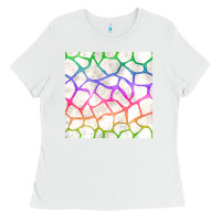 White Watercolor Rainbow Giraffe Seamless Pattern Ladies Tee - BundleAndBundleShop