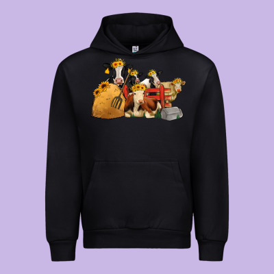 Cows With Sunflower Headbands Urban Hoodie Designed By Jasminsmagicworld