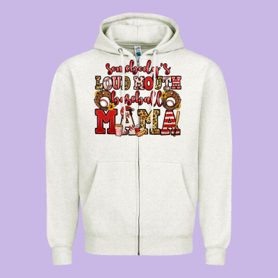 Somebody's Loud Mouth Baseball Mama Zipper Hoodie Designed By Jasminsmagicworld