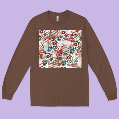 Hot Cocoa Christmas Cheer Pattern Long Sleeve Tee Designed By Cowhidedigitalart