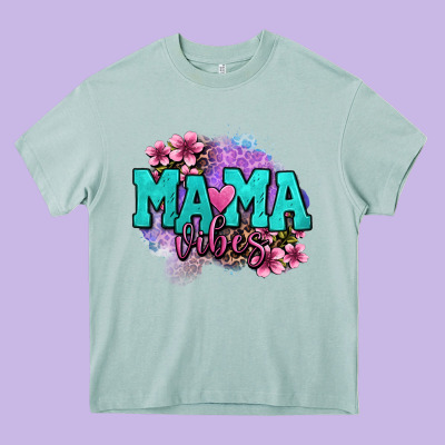 Mama Vibes Floral Heavy Core Tee Designed By Oliviacreatesart
