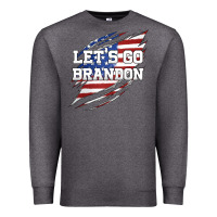 Charcoal Heather Let's Go Brandon Ripped Cloth with American Flag Premium Sweatshirt - Jasminsmagicworld