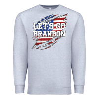 Heather Grey Let's Go Brandon Ripped Cloth with American Flag Premium Sweatshirt - Jasminsmagicworld