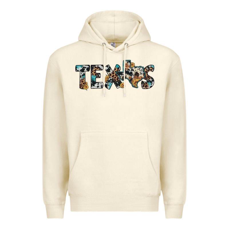Texas Sunflower Cowhide Leopard Texas Map Premium Hoodie by Artiststas | Teevron