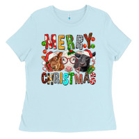 Baby Blue Merry christmas calfs Ladies Tee - FaDigitalArtStudio