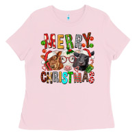 Bubblegum Pink Merry christmas calfs Ladies Tee - FaDigitalArtStudio