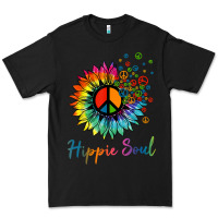 Black daisy peace sign hippie soul retro hippie flower lovers t shirt Premium Tee - baoMotion