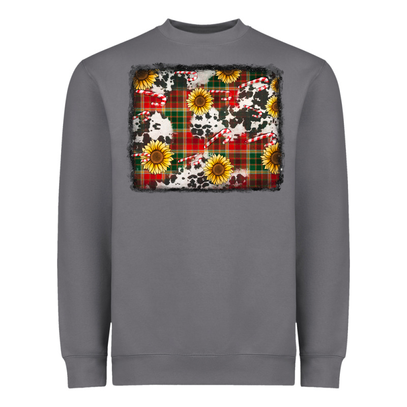 Cowhide Sunflowers Candy Canes Christmas Background Heavyweight Sweatshirt by Jasminsmagicworld | Teevron
