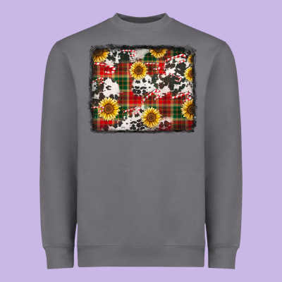 Cowhide Sunflowers Candy Canes Christmas Background Heavyweight Sweatshirt Designed By Jasminsmagicworld
