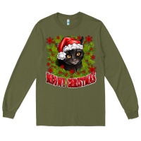 Army Green meowy christmas Long Sleeve Tee - CowhideDigitalArt