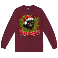 Burgundy meowy christmas Long Sleeve Tee - CowhideDigitalArt