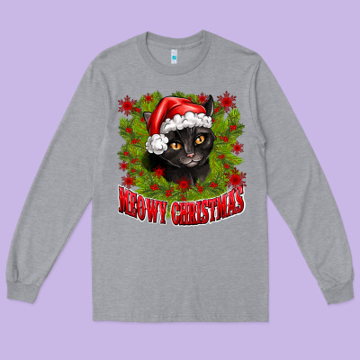 Meowy Christmas Long Sleeve Tee Designed By Cowhidedigitalart