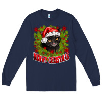 Navy meowy christmas Long Sleeve Tee - CowhideDigitalArt