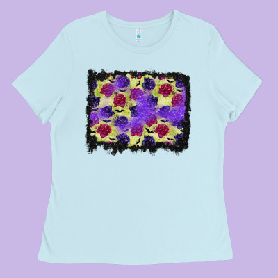 Halloween Bat And Roses Background Ladies Tee Designed By Bundleandbundleshop
