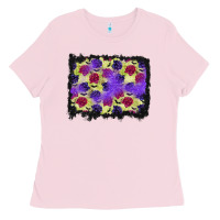 Bubblegum Pink halloween bat and roses background Ladies Tee - BundleAndBundleShop