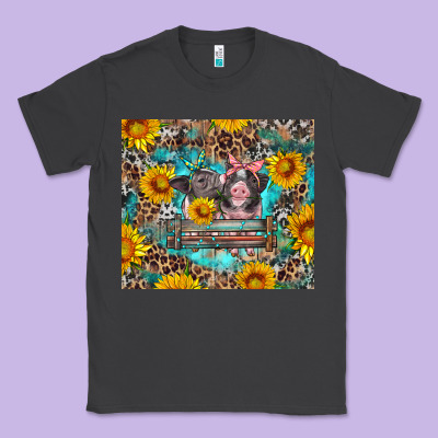 Baby Pigs With Leopard Cowhide And Sunflowers Classic Tee Designed By Artiststas