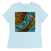 Baby Blue tiger turquoise glitter and stars seamless pattern Ladies Tee - BundleAndBundleShop