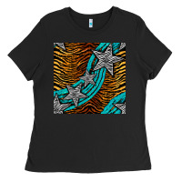 Black tiger turquoise glitter and stars seamless pattern Ladies Tee - BundleAndBundleShop