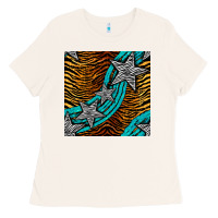 Tiger Turquoise Glitter And Stars Seamless Pattern Ladies Tee | Teevron