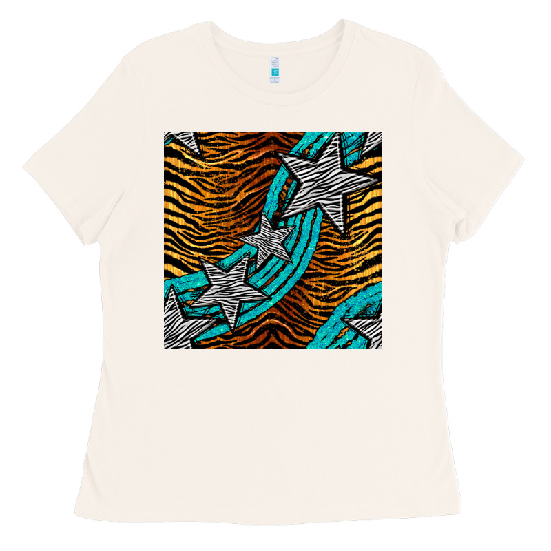 Tiger Turquoise Glitter And Stars Seamless Pattern Ladies Tee by BundleAndBundleShop | Teevron