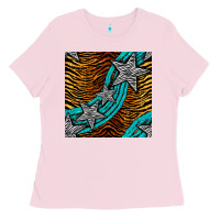 Bubblegum Pink tiger turquoise glitter and stars seamless pattern Ladies Tee - BundleAndBundleShop