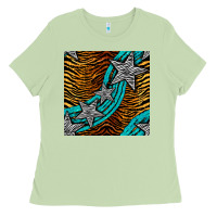 Matcha tiger turquoise glitter and stars seamless pattern Ladies Tee - BundleAndBundleShop