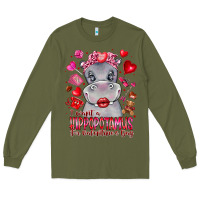 Army Green i want hippopotamus for valentines day Long Sleeve Tee - CowhideDigitalArt