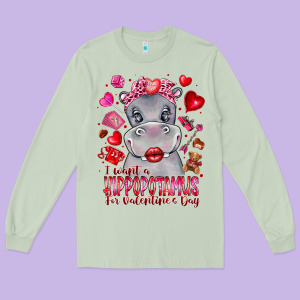 I Want Hippopotamus For Valentines Day Long Sleeve Tee Designed By Cowhidedigitalart