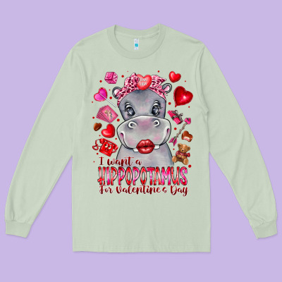 I Want Hippopotamus For Valentines Day Long Sleeve Tee Designed By Cowhidedigitalart