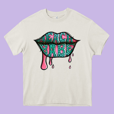 Beach Babe Leopard Lips Heavy Core Tee Designed By Jasminsmagicworld