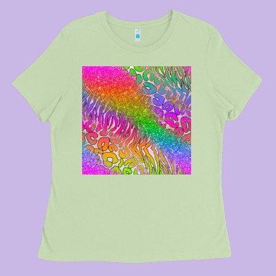 Neon Glitter Leopard Seamless Pattern Ladies Tee Designed By Bundleandbundleshop