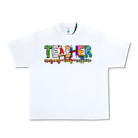 White Teacher Cryons Kids Caffeine Urban Heavy Tee - CowhideDigitalArt