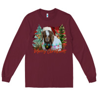 Burgundy merry Christmas goat Long Sleeve Tee - CowhideDigitalArt