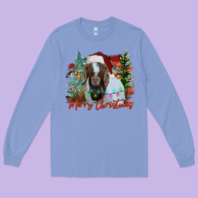 Merry Christmas Goat Long Sleeve Tee Designed By Cowhidedigitalart