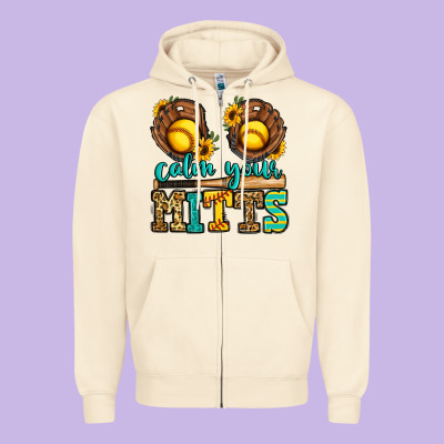 Calm Your Mitts Softball Zipper Hoodie Designed By Jasminsmagicworld