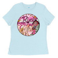 Baby Blue pink christmas pig Ladies Tee - FaDigitalArtStudio